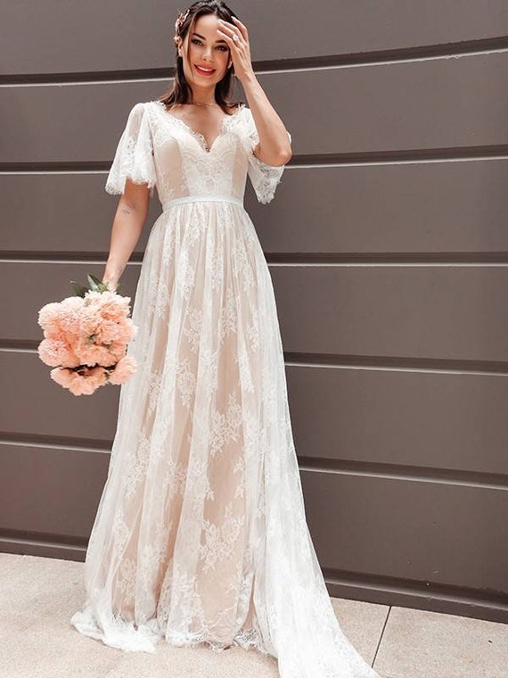 lace cap sleeve wedding dress