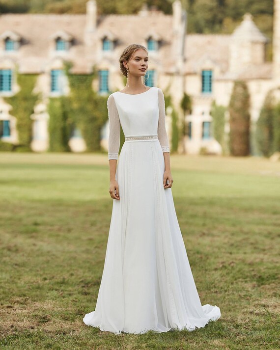 Half Sleeves Wedding Dress Minimalist 