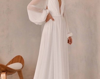 Long sleeves wedding dress minimalist wedding dress Boho wedding dress simple modest rustic hippie Wedding Dress   Beach wedding bridal robe