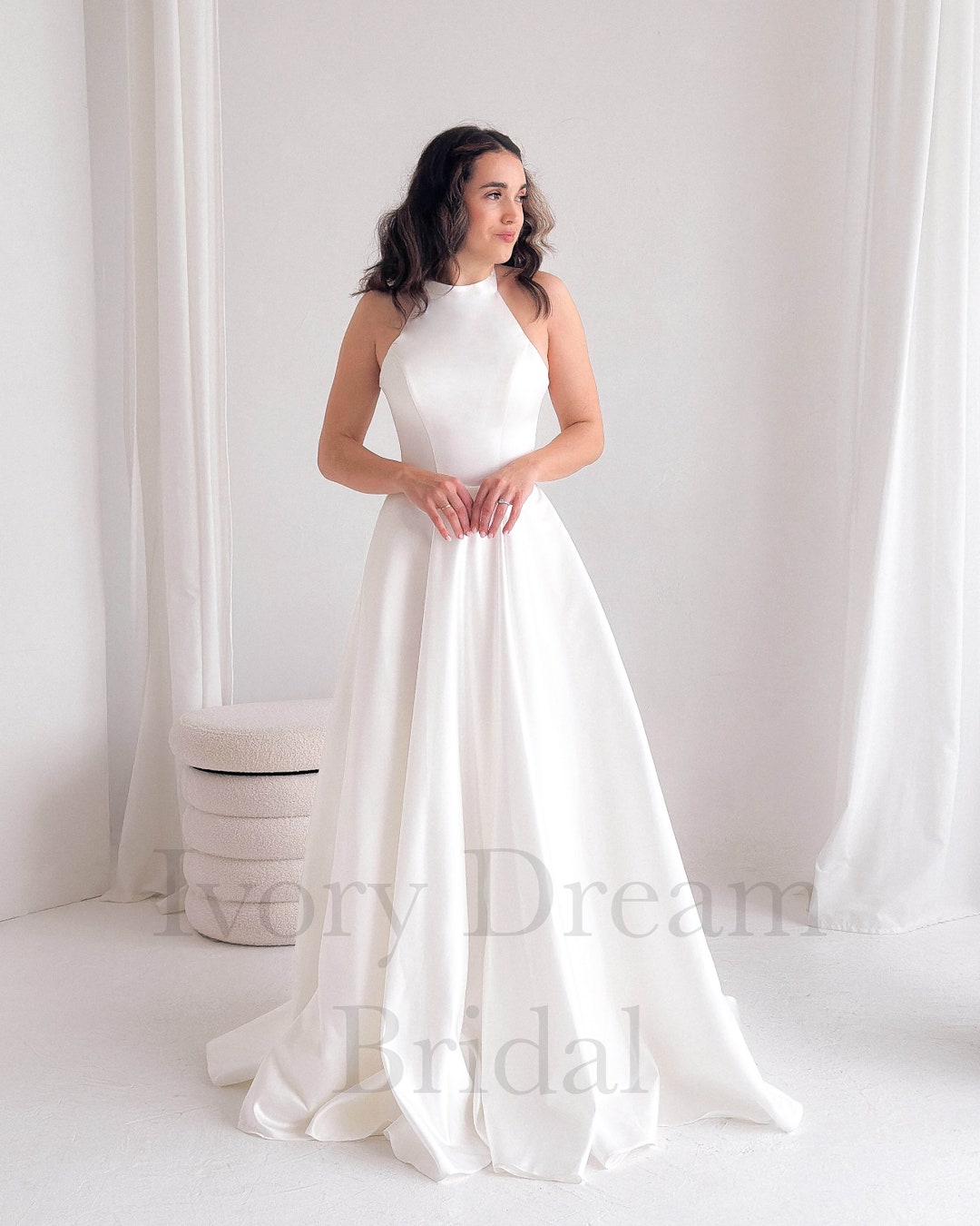 Halter Top Wedding Dress, Backless Wedding Dress, Minimalist Wedding ...