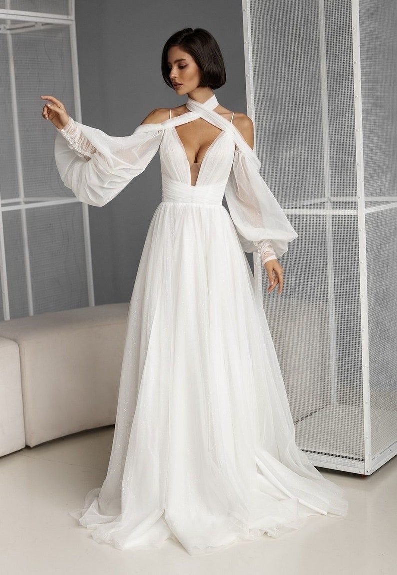 Long Sleeves Wedding Dress Fairy Wedding Elegant Wedding Etsy