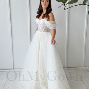A-Line Tulle Wedding Dress, Off Shoulder Dress Wedding, Sparkle Wedding Dress, Fairy Wedding Dress, Princess Wedding Dress, Bridal Gown image 1