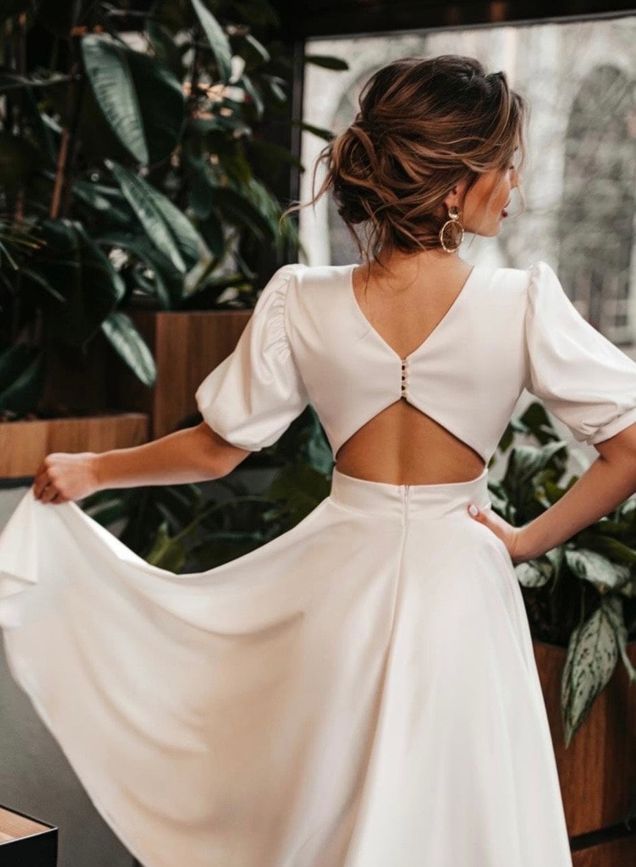 Puffy Sleeves Wedding Dress Short Wedding Dress Boho Wedding - Etsy
