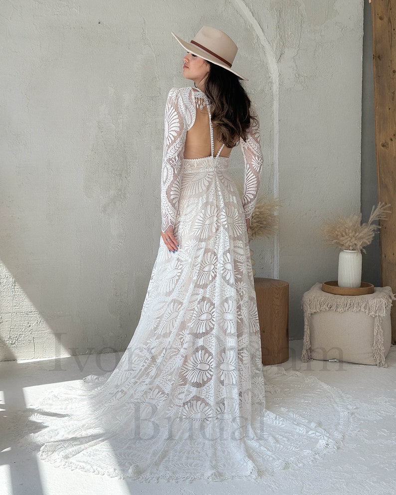 IN STOCK Long Lace Removable Sleeves Wedding Dress, Aline Wedding