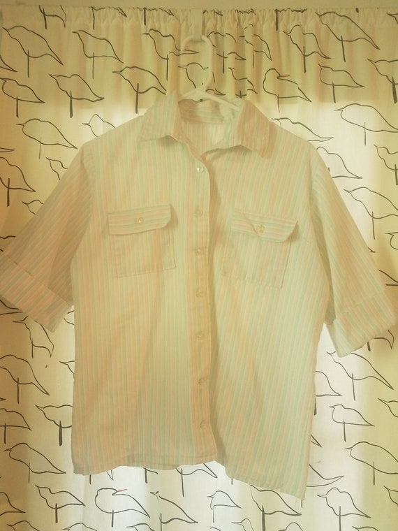 80s Button Down Pastel Striped Shirt - image 2