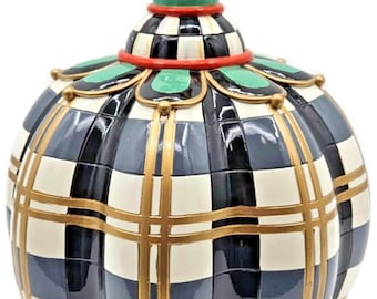 MacKenzie Childs Courtly Check Pumpkin Gold Trim Plaid Finial Black Halloween