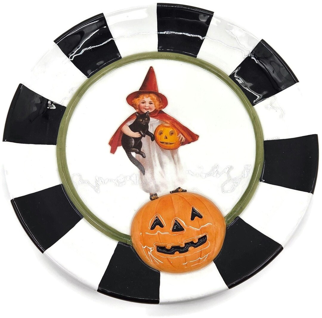 Department 56 Plate Halloween Witch Black Cat Jack O Lantern Plate ...