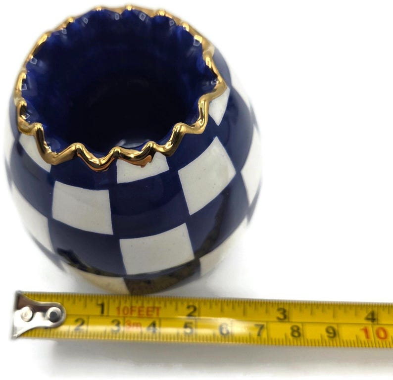 Juego de pesas para servilletas y palillos de dientes con forma de huevo, diseño de conejito azul a cuadros Royal Check de Mackenzie Childs imagen 11