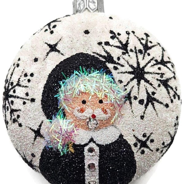 Patricia Breen Nicholas Medallion Black White Snowflakes Christmas Tree Ornament