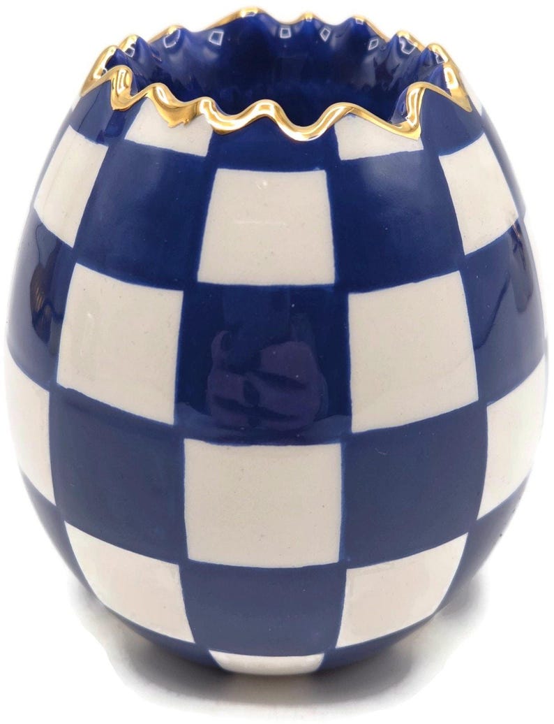 Juego de pesas para servilletas y palillos de dientes con forma de huevo, diseño de conejito azul a cuadros Royal Check de Mackenzie Childs imagen 8