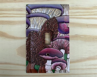 Hand painted single toggle lightswitch cover - Colorful mushroom light switch cover