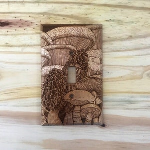 Wooden mushroom lightswitch cover - morel mushroom single light switch cover plate