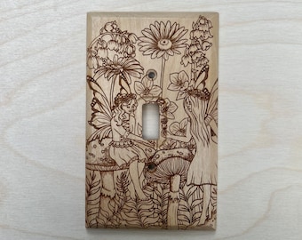 Wooden mushroom lightswitch cover - morel mushroom single light switch cover plate