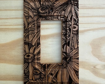 flowers wooden single light switch cover- single rocker cover plate - floral switch plate