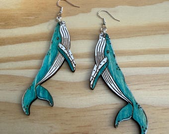 Whale earrings - hand painted humpback whale earring set