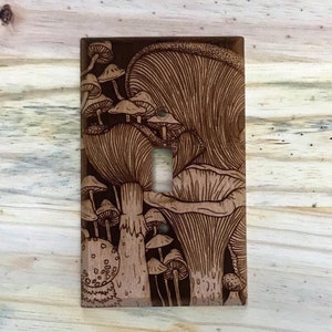 Wooden mushroom light switch cover plate