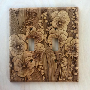 Double wood light switch cover - violet and lily of the valley lightswitch cover plate 2 toggle