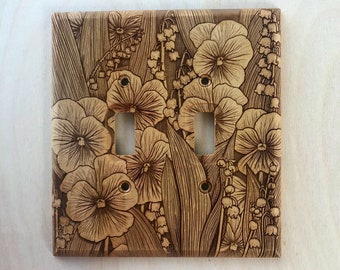 Double wood light switch cover - violet and lily of the valley lightswitch cover plate 2 toggle