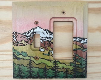 Double wood Mt. Baker light switch cover - mountain light switch toggle/rocker combo cover plate