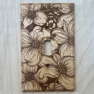 Wooden dogwood flower engraved light switch cover - floral wall plate - Cornus florida