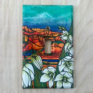 Desert floral light switch cover plate - hand painted New Mexico State flower light switch cover - yucca flower