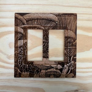 Wooden mushroom Double Rocker light  switch Cover - 2 gang decora lightswitch cover plate