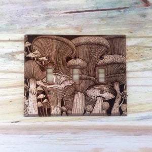 Wood mushroom Triple light switch cover plate - 3 toggle light switch cover