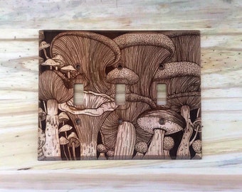 Wood mushroom Triple light switch cover plate - 3 toggle light switch cover