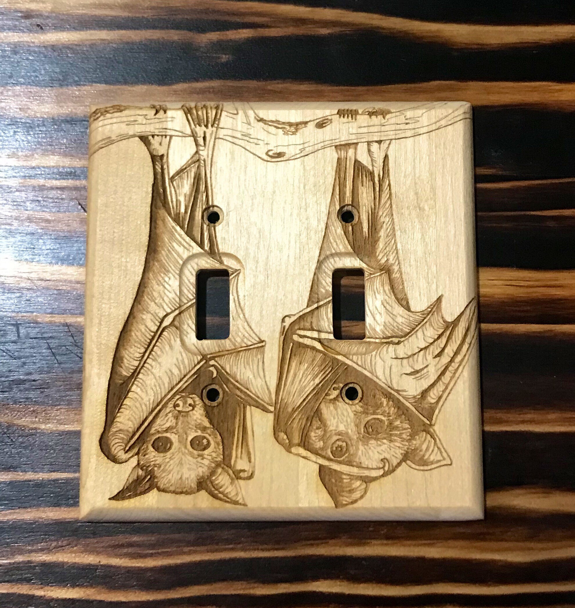 Wooden Double Light Switch Cover With Bats 2 Toggle Light | Etsy