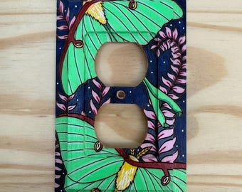 hand painted Luna moth outlet cover - wall outlet plate