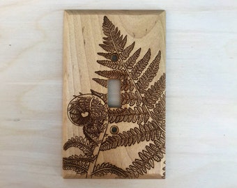 Wooden fern light switch cover plate - fiddle head light cover standard size