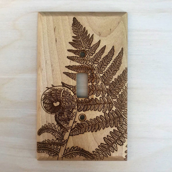 Wooden fern light switch cover plate - fiddle head light cover standard size