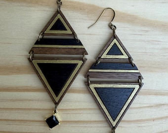Wood geometric earrings- hand painted earring set