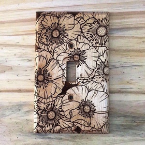 Wooden Flower light switch cover plate - single toggle lightswitch cover