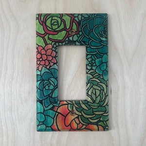 Painted rocker succulent light switch cover - wooden botanical single lightswitch cover plate