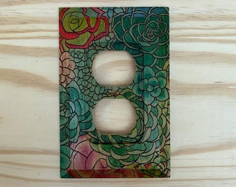 painted succulent outlet cover - botanical outlet plate cover