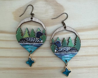 Loon earrings - hand painted Pacific Northwest bird earring set