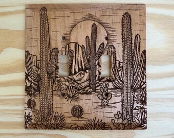 Double desert cactus light switch cover plate - cacti light switch cover