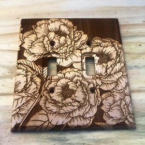 Double flower lightswitch cover - 2 toggle peony flower light switch cover plate