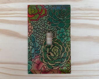 painted succulent light switch cover - botanical switch plate cover