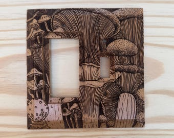 Wood mushroom rocker/toggle wallplate-  double light switch wall cover plate