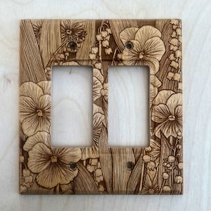 Double rocker light switch cover - wooden violet and lily of the valley lightswitch cover