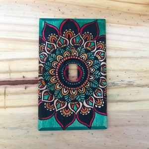 Hand painted wood lightswitch cover plate - single toggle pattern light switch cover