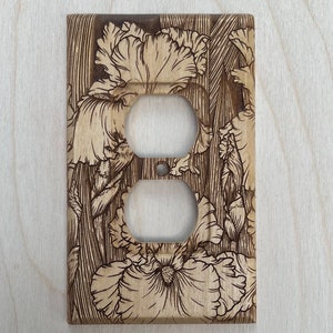 wood outlet cover - bearded iris flowers cover