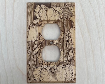 wood outlet cover - bearded iris flowers cover