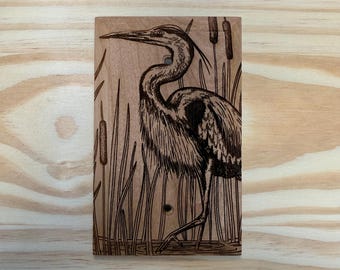 Wooden Great Blue Heron blank cover -  blank single  cover plate