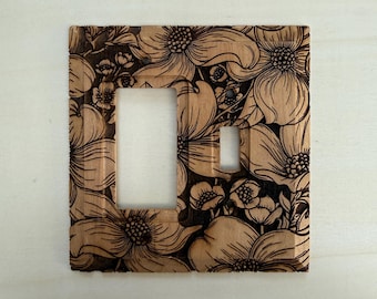 Double wood floral light switch cover - Dogwood flower light switch toggle/rocker combo cover plate