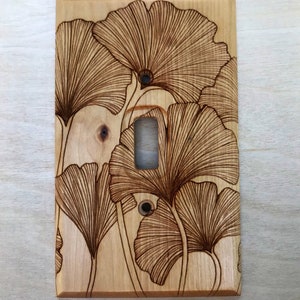 Ginkgo biloba tree leaves light switch cover - 1 toggle maidenhair tree leaf lightswitch cover plate - engraved wood