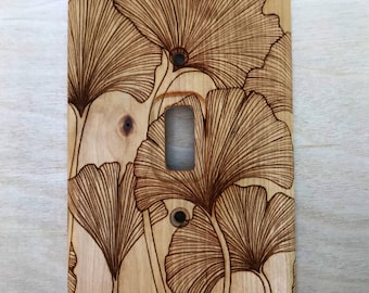 Ginkgo biloba tree leaves light switch cover - 1 toggle maidenhair tree leaf lightswitch cover plate - engraved wood