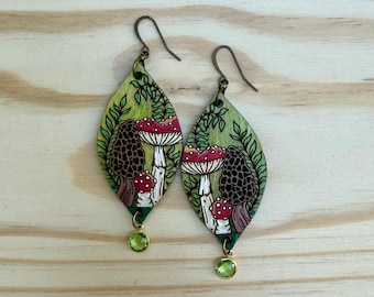 Mushroom earrings - hand painted Pacific Northwest earring set